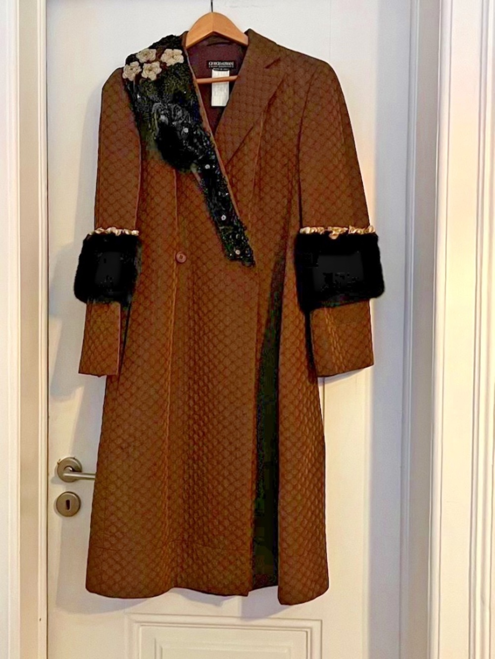 Giorgio Armani Long Coat Women’s 42 Customized with Vintage Mink